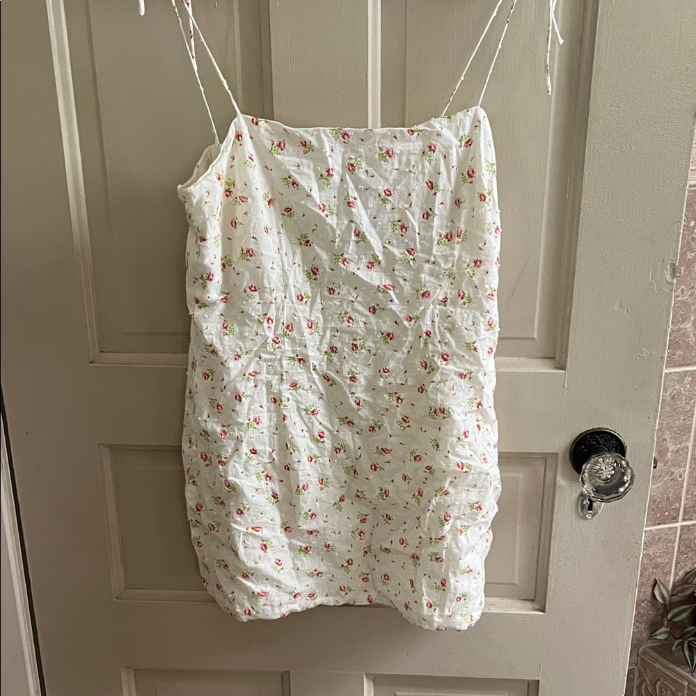 Floral Mini Dress in White with Pink Accents